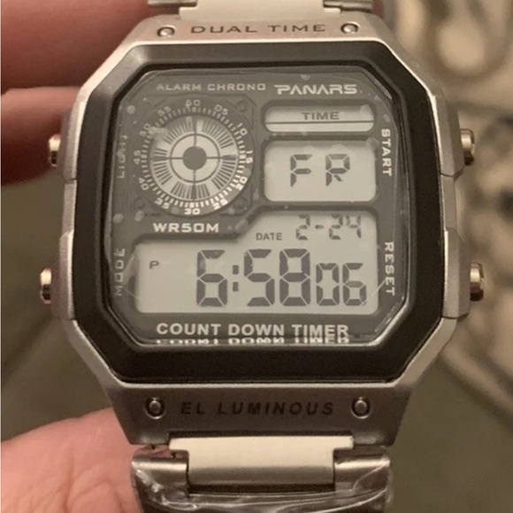 Panars 8113 43mm Men’s Watch Digital Homage to Casio Royale Silver or Gold - Picture 1 of 8